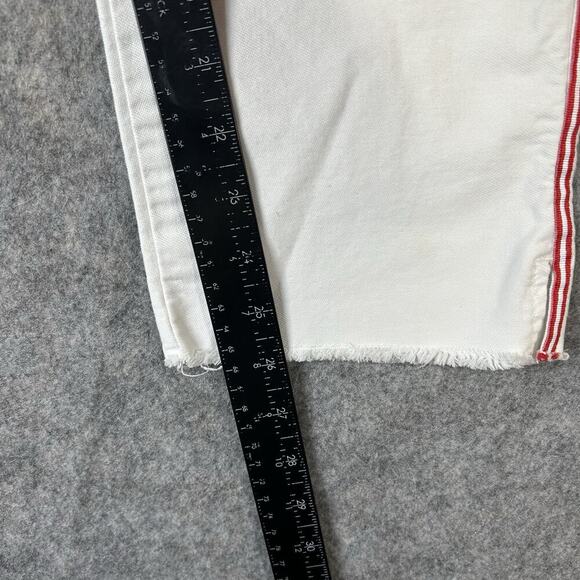 Sundry Le Soleil White Raw Hem Chinos Pants Women’s 31 Side Red Stripes Detail - Picture 8 of 13